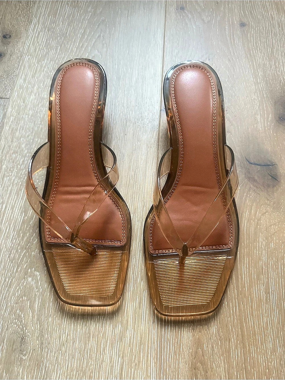 Jelly Thong Kitten Heel Sandals in a Clear Tan
